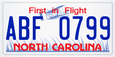 NC license plate ABF0799