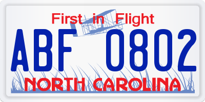 NC license plate ABF0802