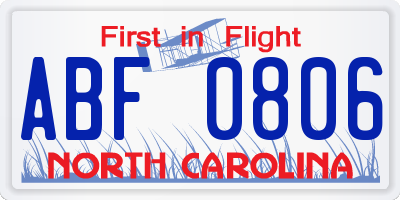 NC license plate ABF0806