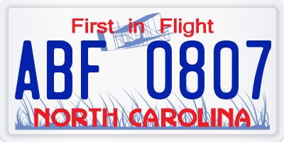 NC license plate ABF0807
