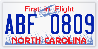 NC license plate ABF0809