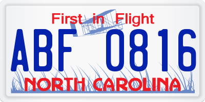 NC license plate ABF0816