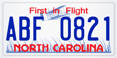 NC license plate ABF0821