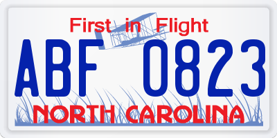 NC license plate ABF0823