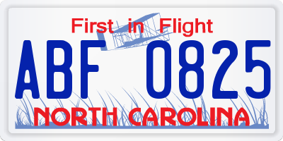 NC license plate ABF0825
