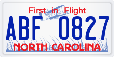 NC license plate ABF0827