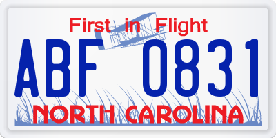NC license plate ABF0831