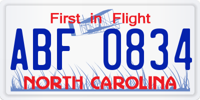 NC license plate ABF0834