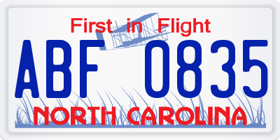 NC license plate ABF0835