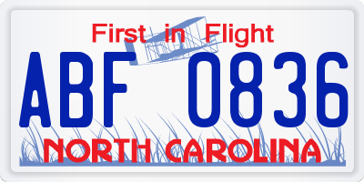 NC license plate ABF0836