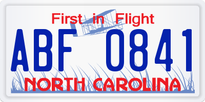 NC license plate ABF0841