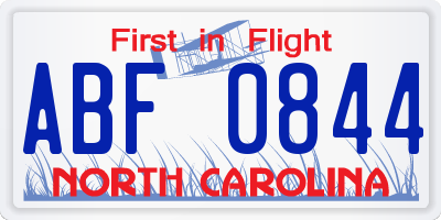 NC license plate ABF0844