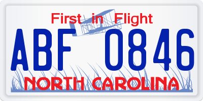 NC license plate ABF0846