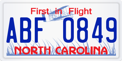 NC license plate ABF0849
