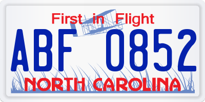 NC license plate ABF0852