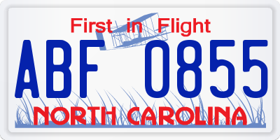NC license plate ABF0855
