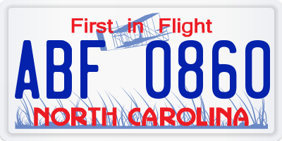 NC license plate ABF0860