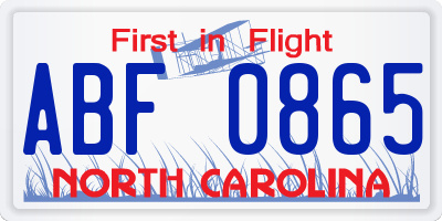 NC license plate ABF0865