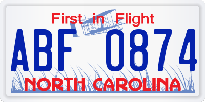 NC license plate ABF0874