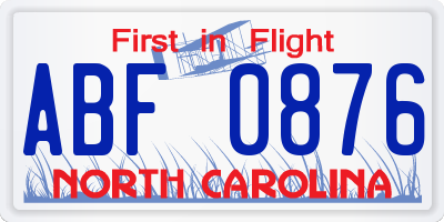 NC license plate ABF0876