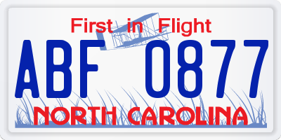 NC license plate ABF0877