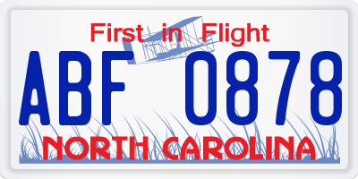 NC license plate ABF0878