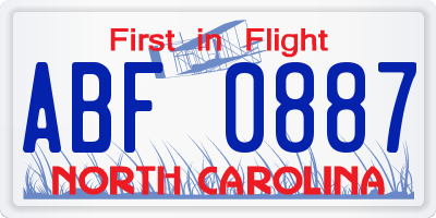 NC license plate ABF0887