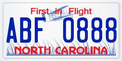 NC license plate ABF0888