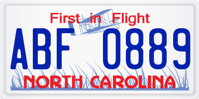 NC license plate ABF0889