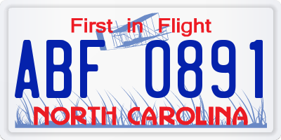 NC license plate ABF0891