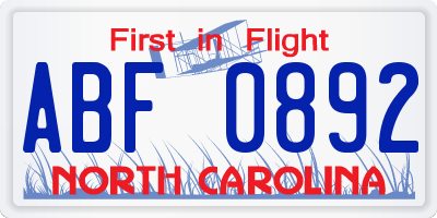 NC license plate ABF0892