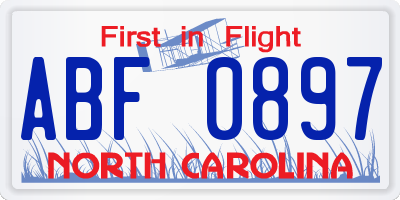 NC license plate ABF0897
