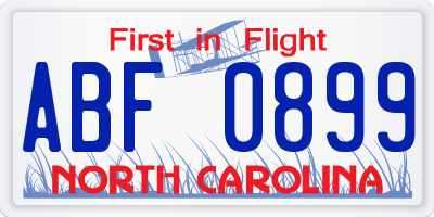 NC license plate ABF0899