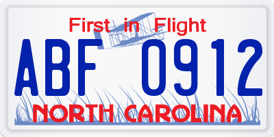 NC license plate ABF0912