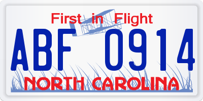 NC license plate ABF0914