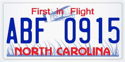 NC license plate ABF0915