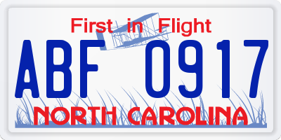 NC license plate ABF0917