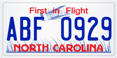 NC license plate ABF0929