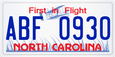 NC license plate ABF0930