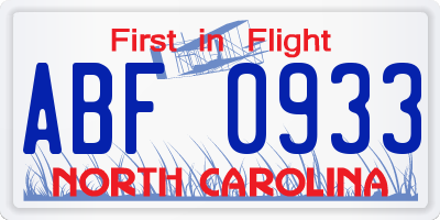 NC license plate ABF0933