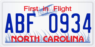 NC license plate ABF0934