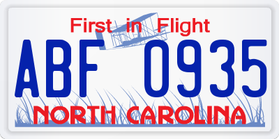 NC license plate ABF0935