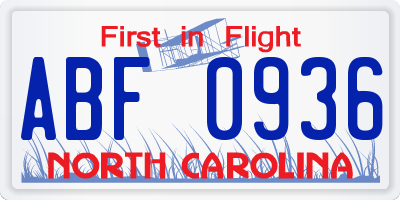 NC license plate ABF0936