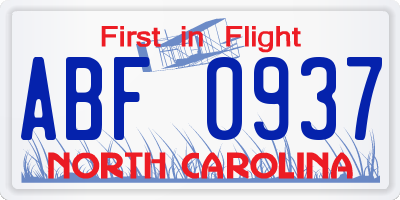 NC license plate ABF0937