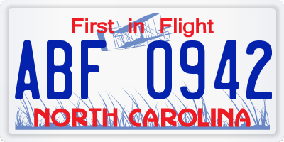 NC license plate ABF0942