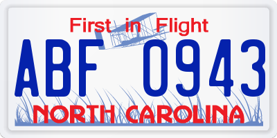 NC license plate ABF0943