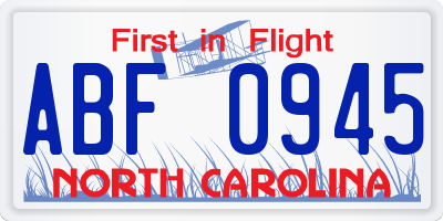 NC license plate ABF0945