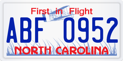 NC license plate ABF0952