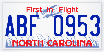 NC license plate ABF0953