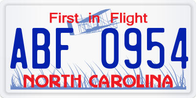 NC license plate ABF0954